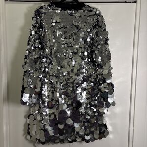 Xpluswear Design Plus Size Party Dress Silver Reflective Sparkly Round Sequin L